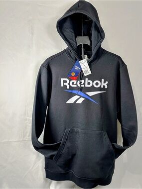 Men’s Reebok Black Hoodie with White And Blue Logo Size Large